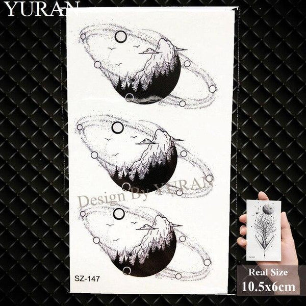 Children Cartoon Temporary Tattoo Sticker Men Gun AK47 Waterproof Fake Black Lines Flower Mountain Cute Tattoo Women Kids Planet