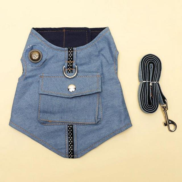 Denim Dog Vest Harness Leash Set Stars for Small Medium Dogs Jeans Clothes Coat Apparel Wear Teddy Terrier Puppy Pet Supplies