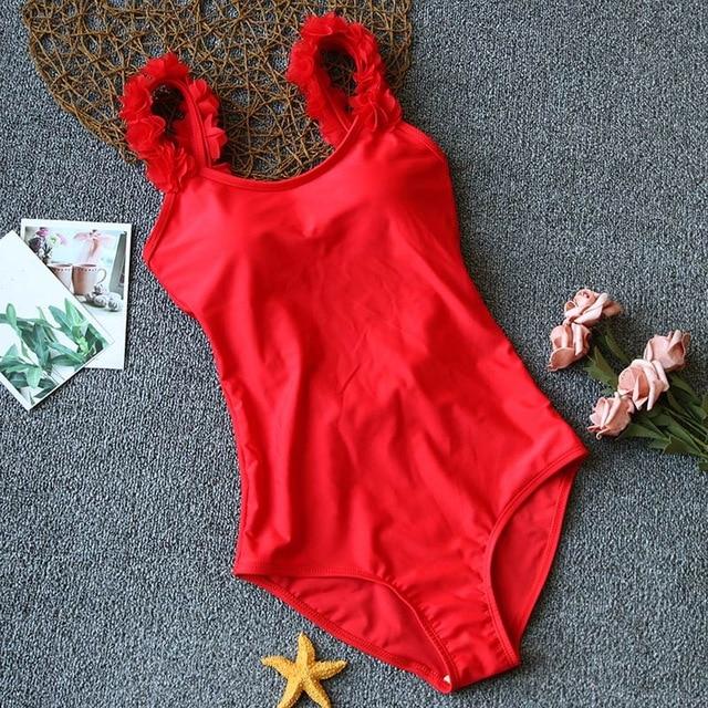 2019 Sexy One Piece Swimsuit Women 3D Flower Bodysuit Backless Monokini Swimwear Female Bathing Suit Solid Beachwear