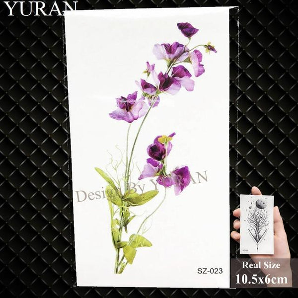 Watercolor Paper Plane Temporary Tattoo Stickers Women Body Art Arm Reed Branch Fake Tatoos Geometry Flower Lavender Tattoo Girl