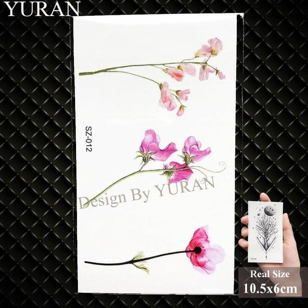 Watercolor Paper Plane Temporary Tattoo Stickers Women Body Art Arm Reed Branch Fake Tatoos Geometry Flower Lavender Tattoo Girl