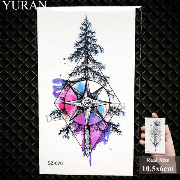 Watercolor Paper Plane Temporary Tattoo Stickers Women Body Art Arm Reed Branch Fake Tatoos Geometry Flower Lavender Tattoo Girl