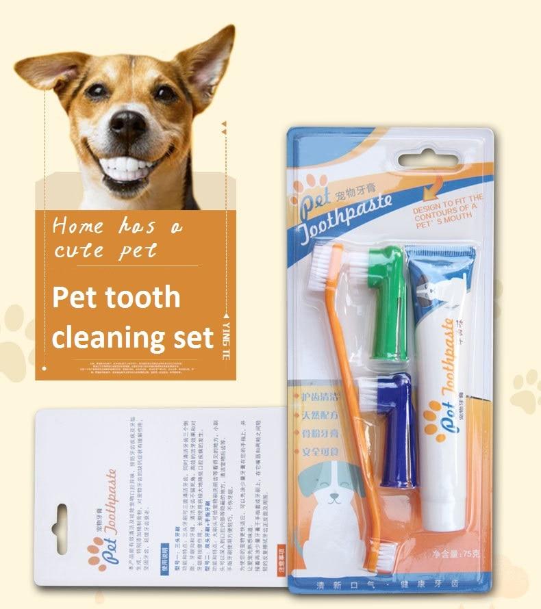 Pet Toothbrush Set Hot Puppy Vanilla/Beef Taste Toothbrush Toothpaste Dog Cat Finger Tooth Back Up Brush Care Set
