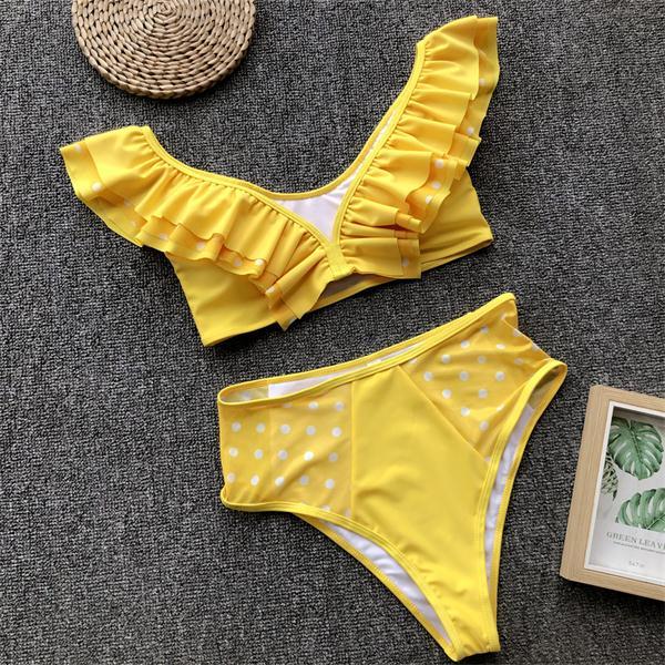 Lace Swimsuit Ruffles Swimwear Solid Bikini Set Push Up Bikini 2019 High Waist Swimming Suit Sexy Halter Bathing Suit Women Suit