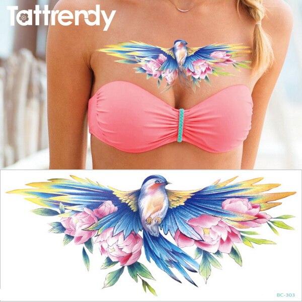 New designs Chest Flash Tattoo large rose flower dragonfly shoulder arm Sternum tattoos henna body/back paint Under breast skull