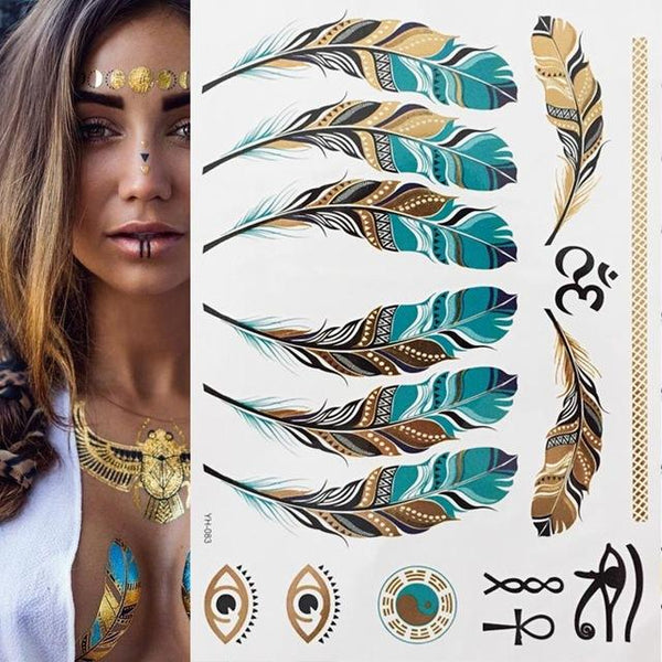 Hot Flash Metallic Waterproof Temporary Tattoo Gold Silver Tatoo Women Henna Flower Taty Design Tattoo Sticker