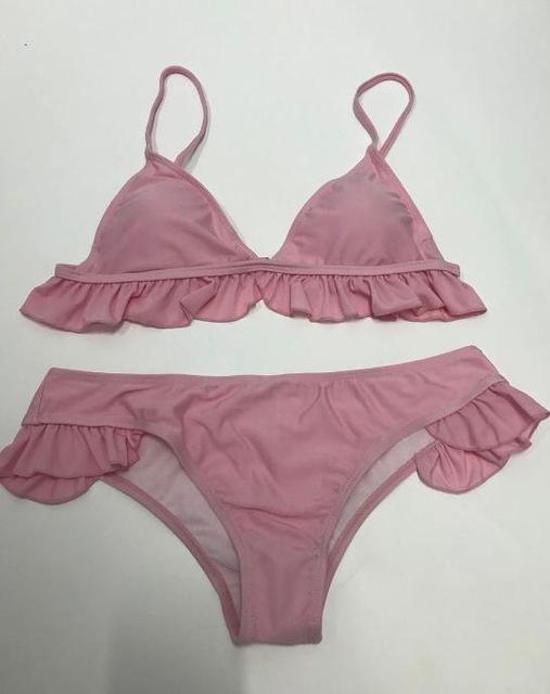 Solid Swimwear Women Swimg Padded Push-up Bra Ladies Bikini Set Ruffles Swimsuit Low Waist Bathing Suit Swimwear Beachwear