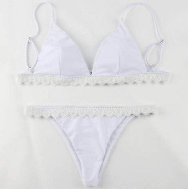 Solid Swimwear Women Swimg Padded Push-up Bra Ladies Bikini Set Ruffles Swimsuit Low Waist Bathing Suit Swimwear Beachwear