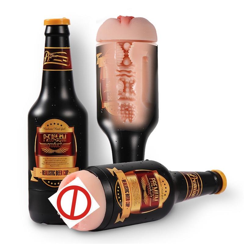 Portable Beer Bottle Pussy Male Masturbator Soft Oral Vaginal Vibrator Sex Masturbation Cup Real Vagina Sex Toys for Men Gift