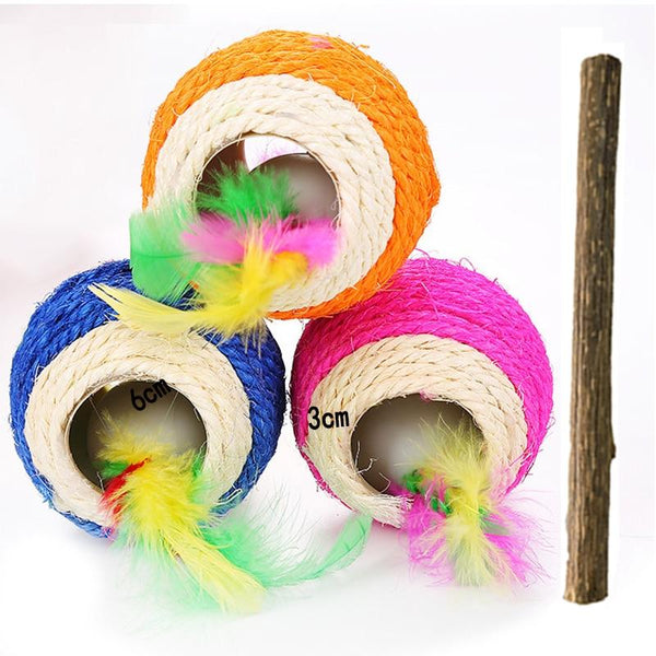 Natural Sisal Ball Cat Scratching Posts Toys Ball Mouse Catnip Actinidia Cat Toys Interactive Feather Toys Pet Cats Products