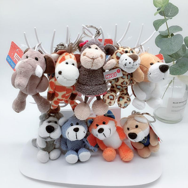 1PC 10cm NICI Jungle Brother Plush Keychains Toys Stuffed Tiger Elephant Plush Animals Phone Key Chain Bag Couple Pendant Doll