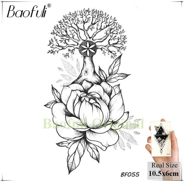 Women Sexy Henna Flower Temporary Tattoo Stickers Black Waterproof Fake Jewelry Tatoos Buddhist Lotus Tree Body Art Tattoo Lace