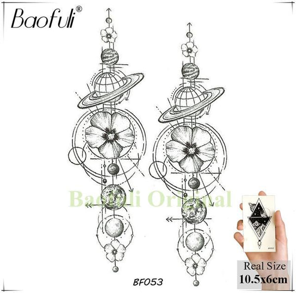 Women Sexy Henna Flower Temporary Tattoo Stickers Black Waterproof Fake Jewelry Tatoos Buddhist Lotus Tree Body Art Tattoo Lace