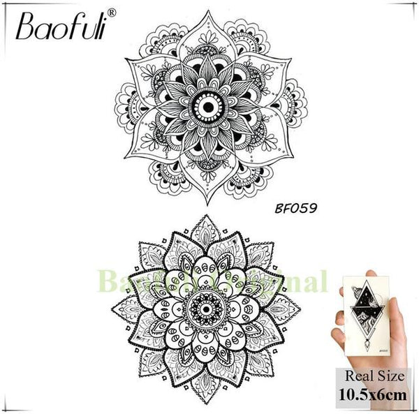 Women Sexy Henna Flower Temporary Tattoo Stickers Black Waterproof Fake Jewelry Tatoos Buddhist Lotus Tree Body Art Tattoo Lace