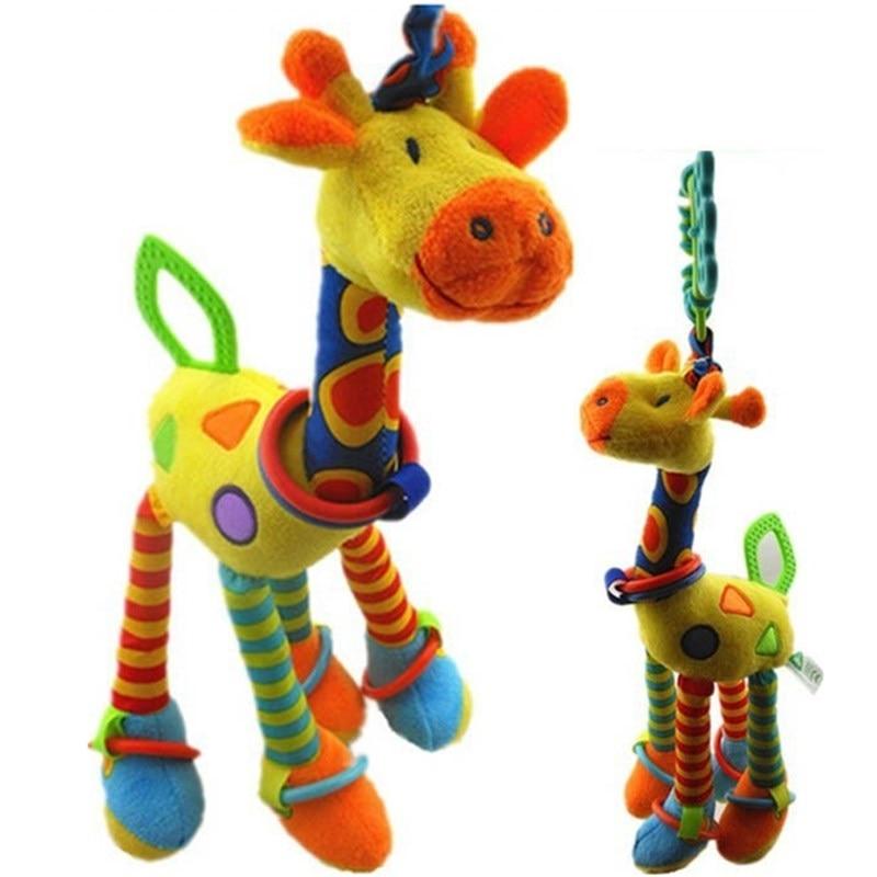 Plush Infant Baby Development Soft Giraffe Animal Handbells Rattles Handle Toys Hot Selling WIth Teether Baby Toy 50% off