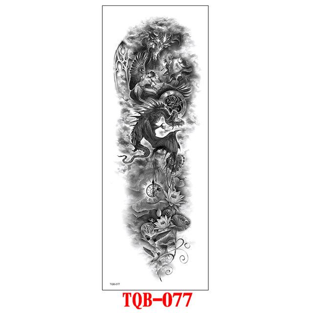 FULL SLEEVE ARM TEMPORARY TATTOO, ORIENTAL DRAGON, LOTUS FLOWERS, MENS, WOMENS
