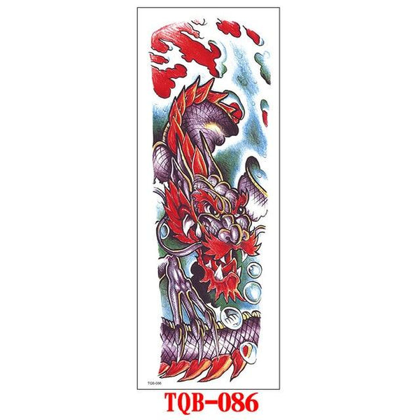 FULL SLEEVE ARM TEMPORARY TATTOO, ORIENTAL DRAGON, LOTUS FLOWERS, MENS, WOMENS