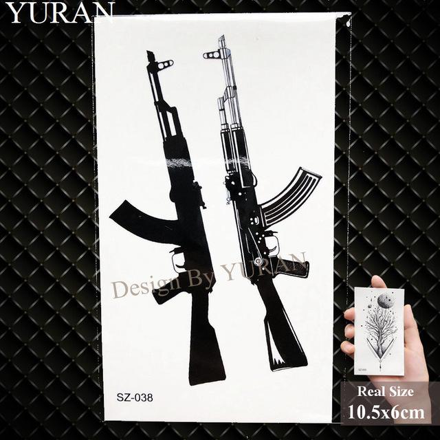 YURAN New Black Gun Men Fashoin Tattoo Stickers Women Body Arm Temporary Tattoo AK Rifle Waterproof Tatoos Sniper Transferable