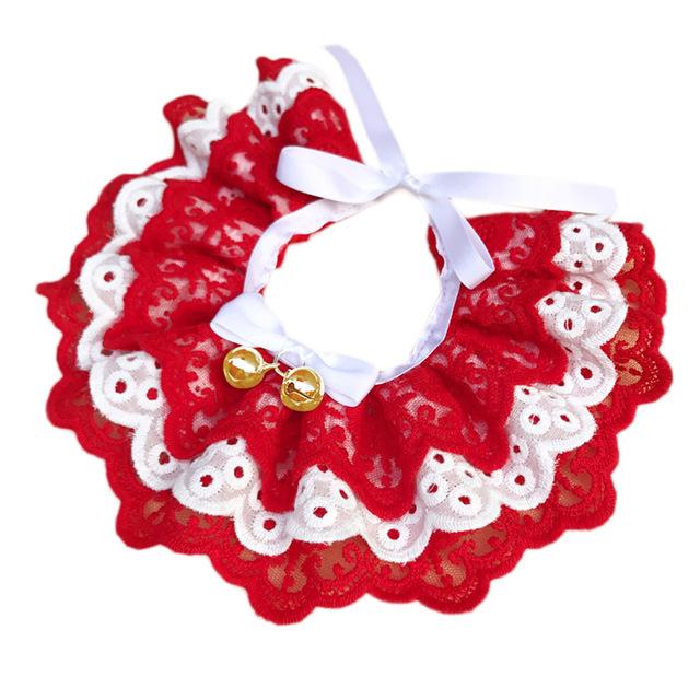 Cute Three-Layer Lace Bowknot Small Bell Pet Collar Bib Dog Cat Necklace Decor Home Pet Fashion Neck Collar