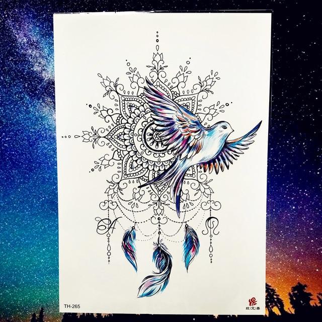 Peace Gigeon DreamCatcher Henna Mandala Flower Bird Totem Temporary Tattoo Sticker Feather Waterproof Tattoo Body Art Fake Tatoo