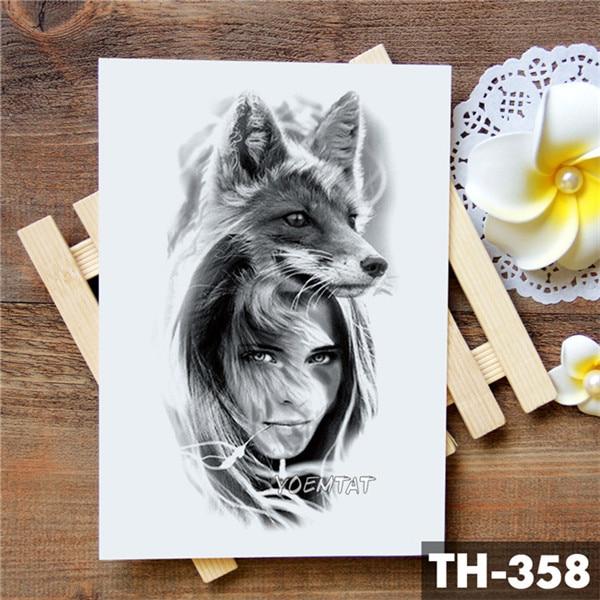 Tribal Wolf Moon Pine Tree Temporary Tattoo Sticker Fox Waterproof Tattoos Forest Body Art Arm Fake Tatoo Men Women