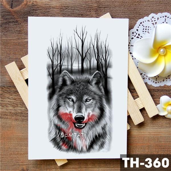 Tribal Wolf Moon Pine Tree Temporary Tattoo Sticker Fox Waterproof Tattoos Forest Body Art Arm Fake Tatoo Men Women