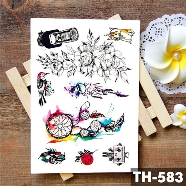 Dream catcher Moon Lotus Flower Temporary Tattoo Sticker Peony Snake Owl Fox Flash Tattoos Small Body Art Waterproof Tatoo