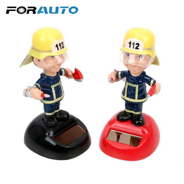 FORAUTO Firemen Shape Car Ornament Swinging Auto Accessories Dashboard Decoration Solar Powered Dancing Toy Car Styling