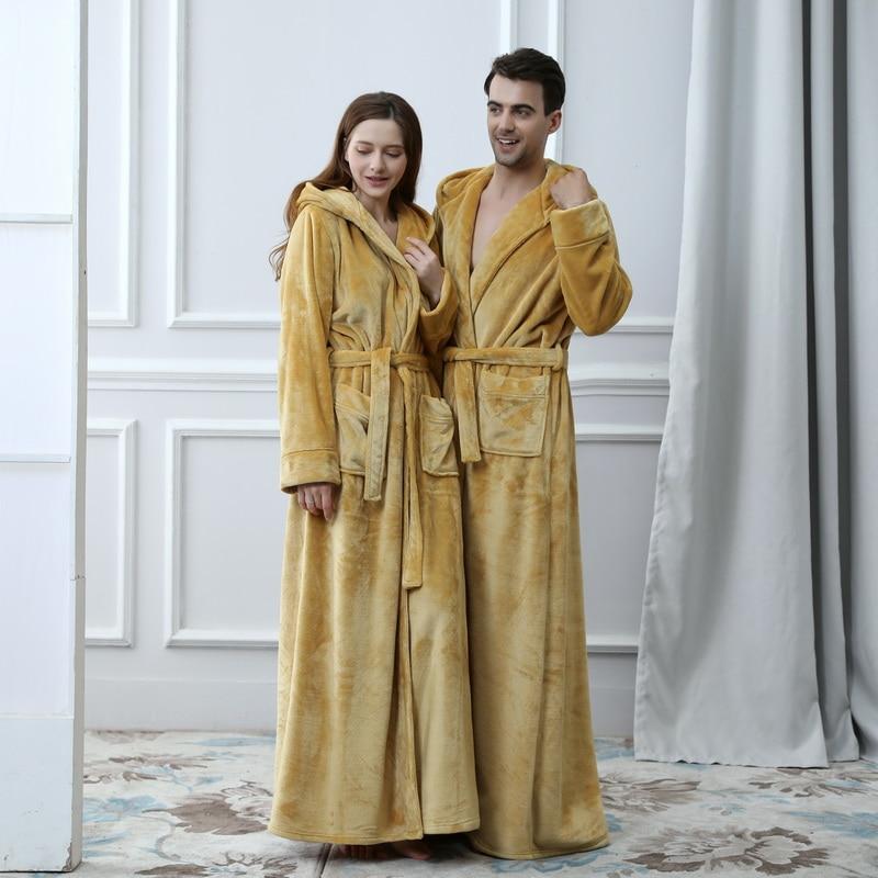 2019 Thermal Hooded Flannel Bathrobe Women Men Extra Long Thick Warm Winter Bath Robe Bridesmaid Robes Dressing Gown