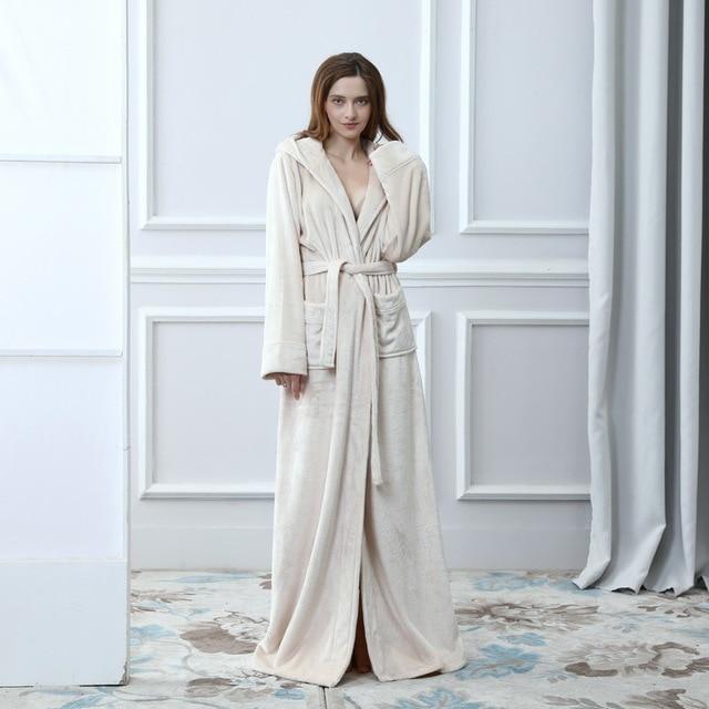 2019 Thermal Hooded Flannel Bathrobe Women Men Extra Long Thick Warm Winter Bath Robe Bridesmaid Robes Dressing Gown