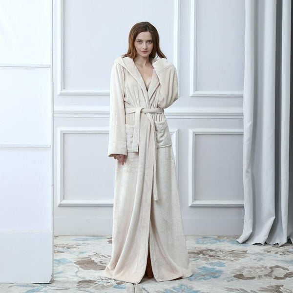 2019 Thermal Hooded Flannel Bathrobe Women Men Extra Long Thick Warm Winter Bath Robe Bridesmaid Robes Dressing Gown