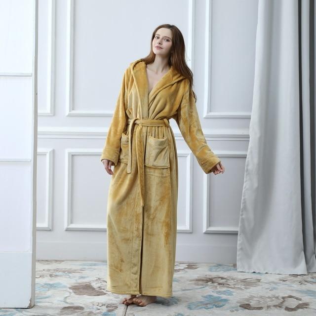 2019 Thermal Hooded Flannel Bathrobe Women Men Extra Long Thick Warm Winter Bath Robe Bridesmaid Robes Dressing Gown