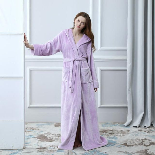 2019 Thermal Hooded Flannel Bathrobe Women Men Extra Long Thick Warm Winter Bath Robe Bridesmaid Robes Dressing Gown