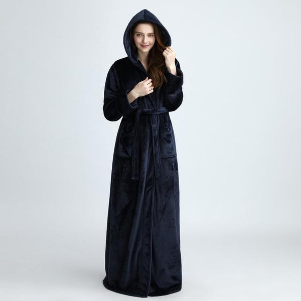 2019 Thermal Hooded Flannel Bathrobe Women Men Extra Long Thick Warm Winter Bath Robe Bridesmaid Robes Dressing Gown