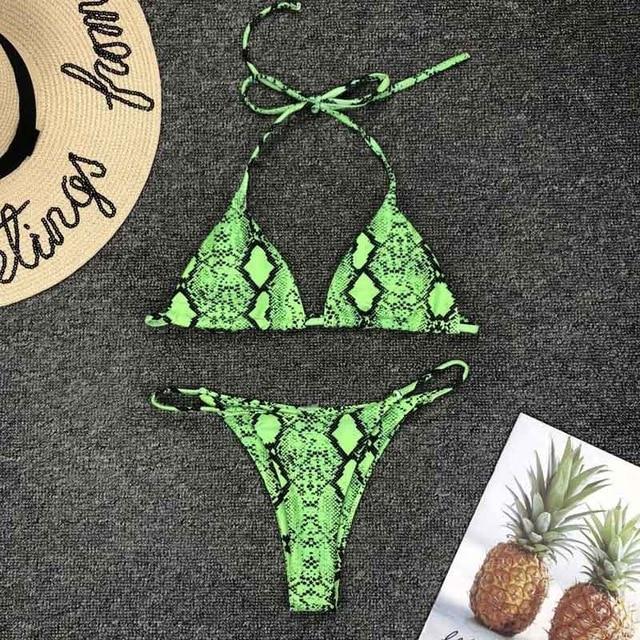 2019 New High Waist Bikini set Yellow Bandeau Swimsuit Sexy Print Thong Bikini Women Swimwear Two-pieces Bather Bathing Suit