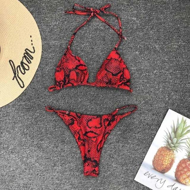 2019 New High Waist Bikini set Yellow Bandeau Swimsuit Sexy Print Thong Bikini Women Swimwear Two-pieces Bather Bathing Suit