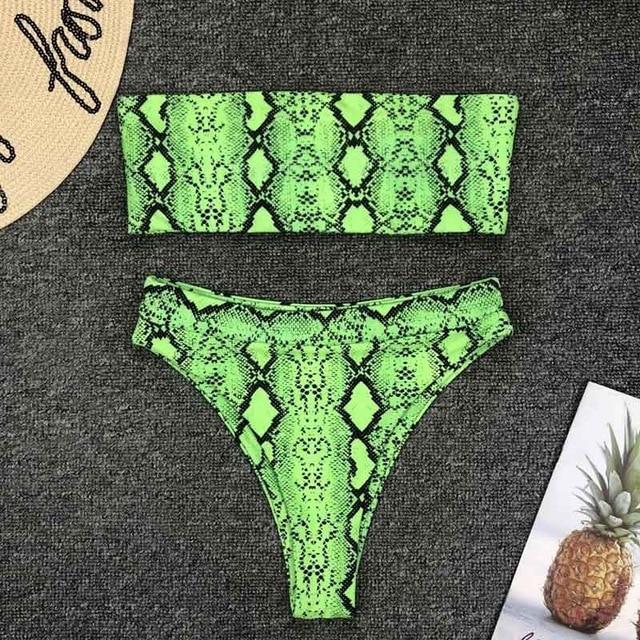 2019 New High Waist Bikini set Yellow Bandeau Swimsuit Sexy Print Thong Bikini Women Swimwear Two-pieces Bather Bathing Suit