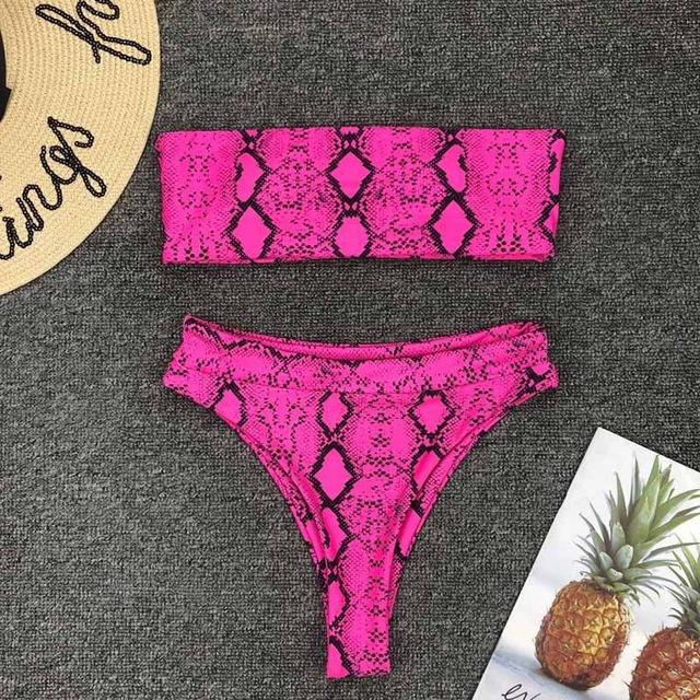 2019 New High Waist Bikini set Yellow Bandeau Swimsuit Sexy Print Thong Bikini Women Swimwear Two-pieces Bather Bathing Suit