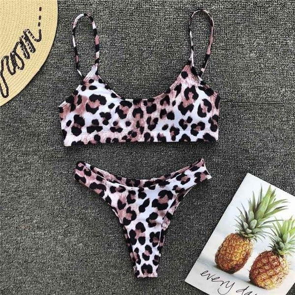 2019 New High Waist Bikini set Yellow Bandeau Swimsuit Sexy Print Thong Bikini Women Swimwear Two-pieces Bather Bathing Suit