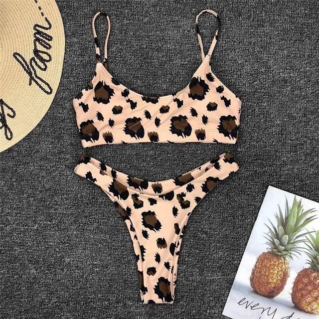 2019 New High Waist Bikini set Yellow Bandeau Swimsuit Sexy Print Thong Bikini Women Swimwear Two-pieces Bather Bathing Suit