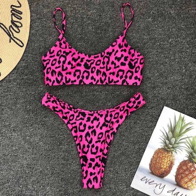 2019 New High Waist Bikini set Yellow Bandeau Swimsuit Sexy Print Thong Bikini Women Swimwear Two-pieces Bather Bathing Suit