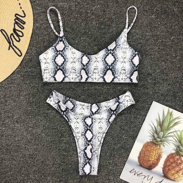 2019 New High Waist Bikini set Yellow Bandeau Swimsuit Sexy Print Thong Bikini Women Swimwear Two-pieces Bather Bathing Suit