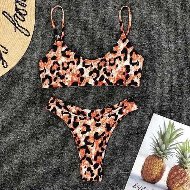 2019 New High Waist Bikini set Yellow Bandeau Swimsuit Sexy Print Thong Bikini Women Swimwear Two-pieces Bather Bathing Suit