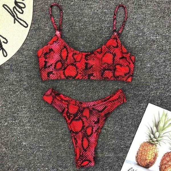 2019 New High Waist Bikini set Yellow Bandeau Swimsuit Sexy Print Thong Bikini Women Swimwear Two-pieces Bather Bathing Suit