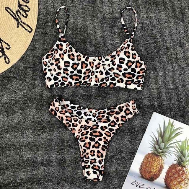 2019 New High Waist Bikini set Yellow Bandeau Swimsuit Sexy Print Thong Bikini Women Swimwear Two-pieces Bather Bathing Suit