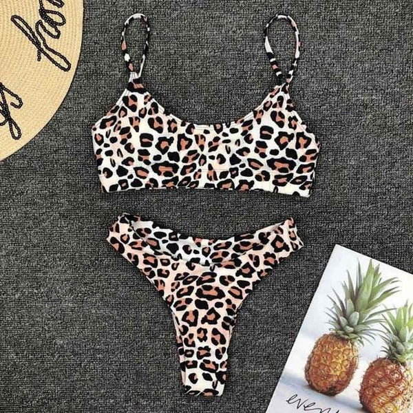 2019 New High Waist Bikini set Yellow Bandeau Swimsuit Sexy Print Thong Bikini Women Swimwear Two-pieces Bather Bathing Suit