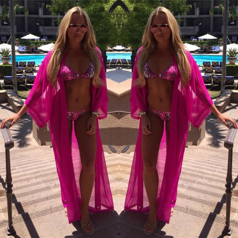 2019 Summer Beach Cover Up Women Chiffon Dress Robe Plage Candy Color Kaftan Bikini Cover-up Tunic Sarong Swimsuit