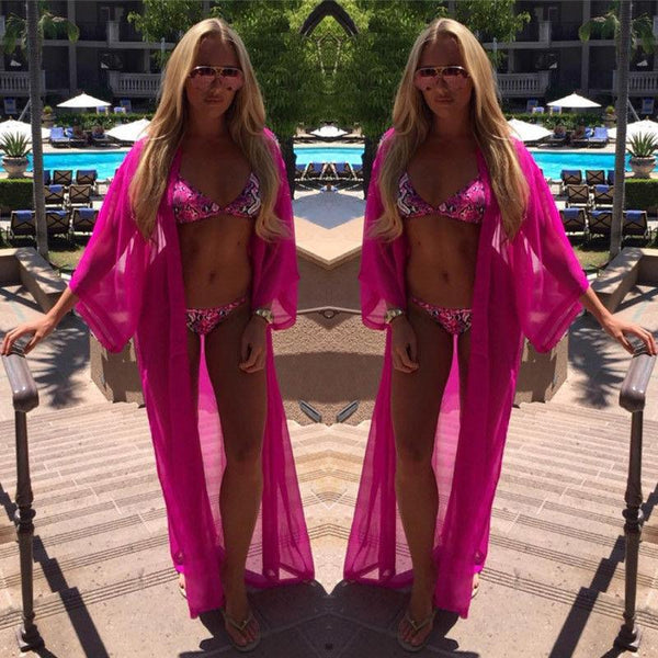 2019 Summer Beach Cover Up Women Chiffon Dress Robe Plage Candy Color Kaftan Bikini Cover-up Tunic Sarong Swimsuit