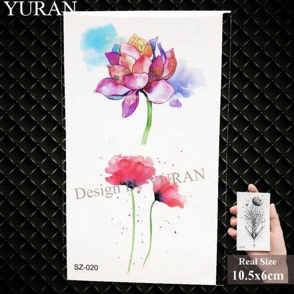 YURAN Flash Lovely Lavender Flower Tattoo Stickers Kids Arm Lotus Cartoon Temporary Tattoo Children Art Fake Tatoos Women Xmas