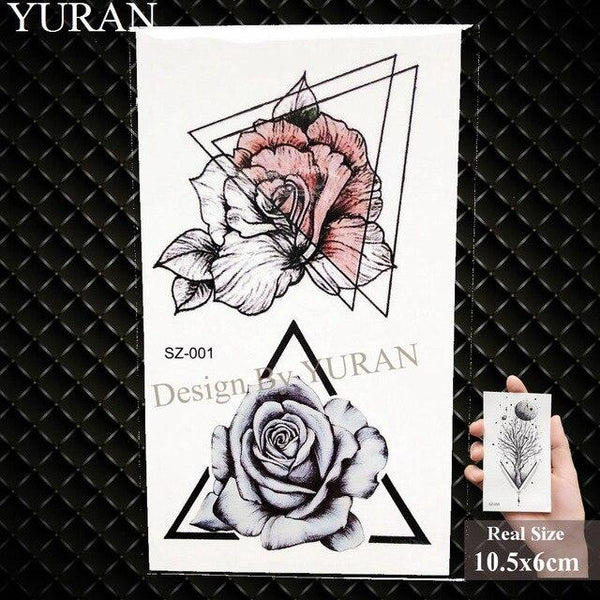 YURAN Black Mountain River Geometric Tattoo Stickers Women Body Arm Moon Temporary Tattoo Men Ankle Wolf Round Fake Tatoo 3D